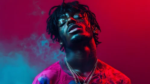 Neon haze cradles a crowned silhouette in quiet defiance