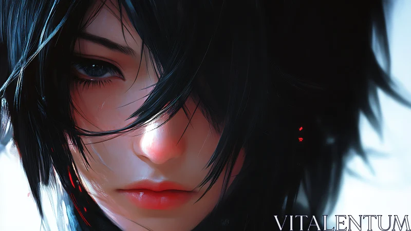 Digital painting portrait with close-cropped melancholic gaze.