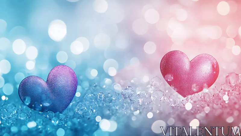Two Glowing Hearts Dance in Blue and Pink Wonder