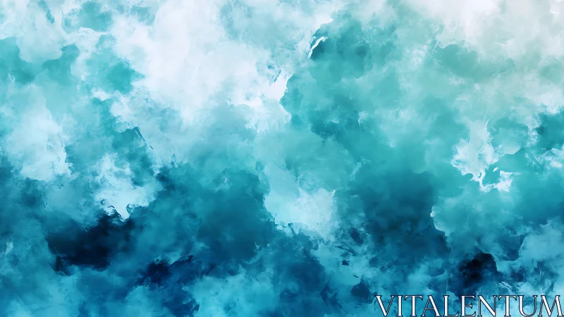 Abstract teal and white cloudlike texture digital art.