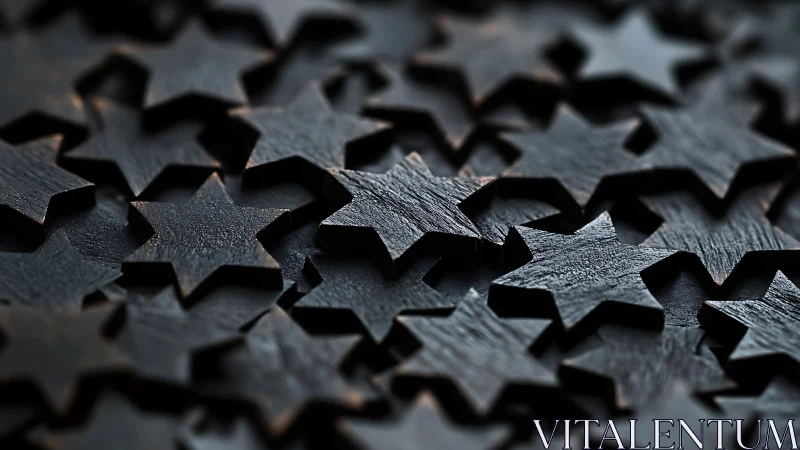 Layered wooden stars rest in a calm, shadowy cluster