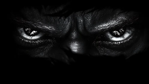 Predator glare carved from shadow and molten silver light.