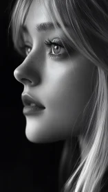 Monochrome close profile portrait with sculpted soft lighting.