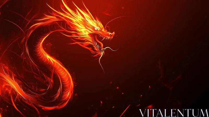 Flaming dragon arcs through shadowed crimson void. Period.