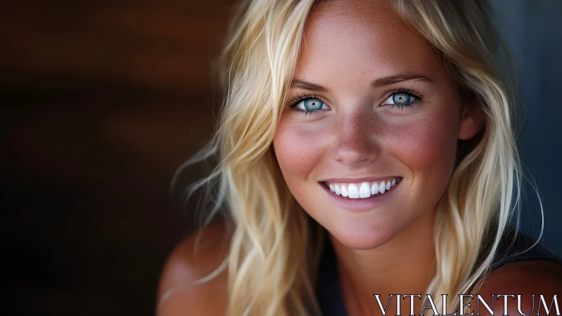 Portrait shows close-up of young woman with even frontal lighting