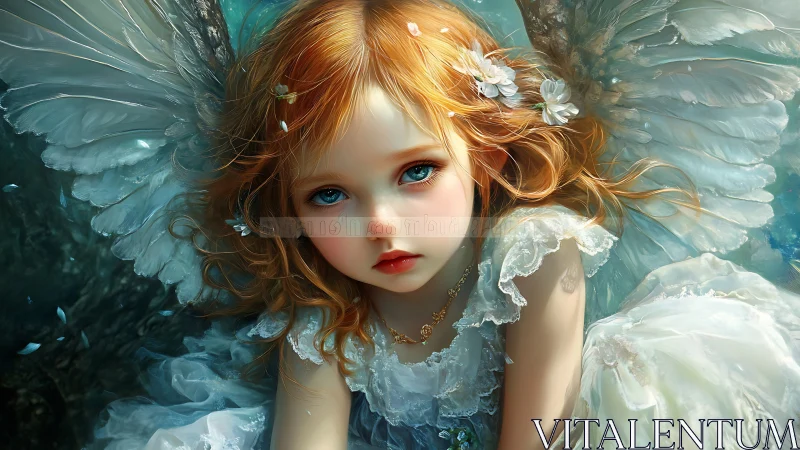 Young winged girl rendered in detailed digital fantasy art