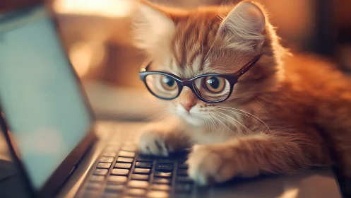 Scholarly Tabby Decoding the Digital Realm Through Spectacles