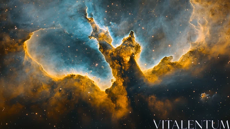 Nebula titan crowned in teal fire and molten starlight haze.