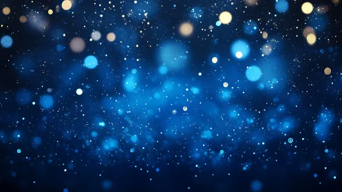 Bokeh particle field in deep blue optical diffusion space.