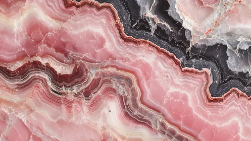 Soft pink marble waves flow gently through layered stone