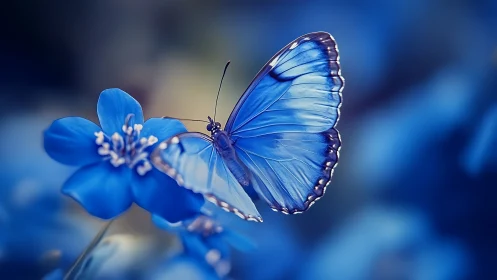 Blue butterfly rests on blossom in tranquil close-up scene