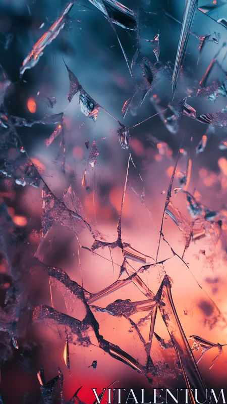 Shattered glass surface captures defocused warm and cool light