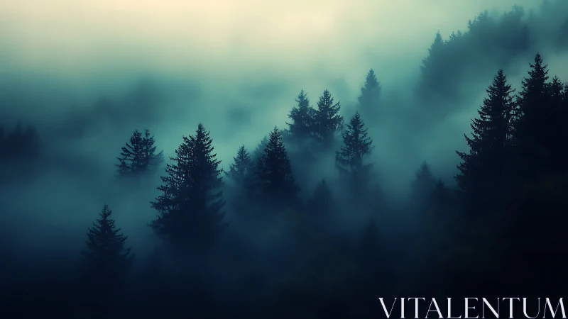 Misty Forest Silhouettes Emerge Through Layered Fog.