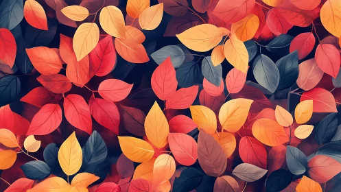 Cozy autumn leaves in a soft swirl of red, gold, and blue.