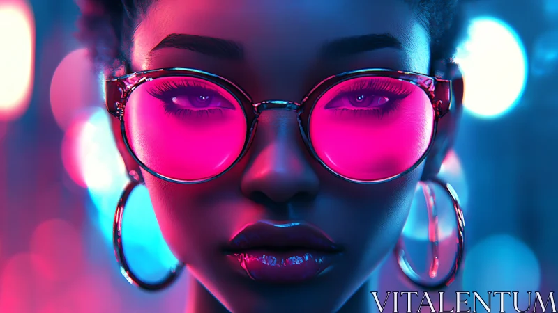 Neon city dreams burn quietly behind electric pink lenses