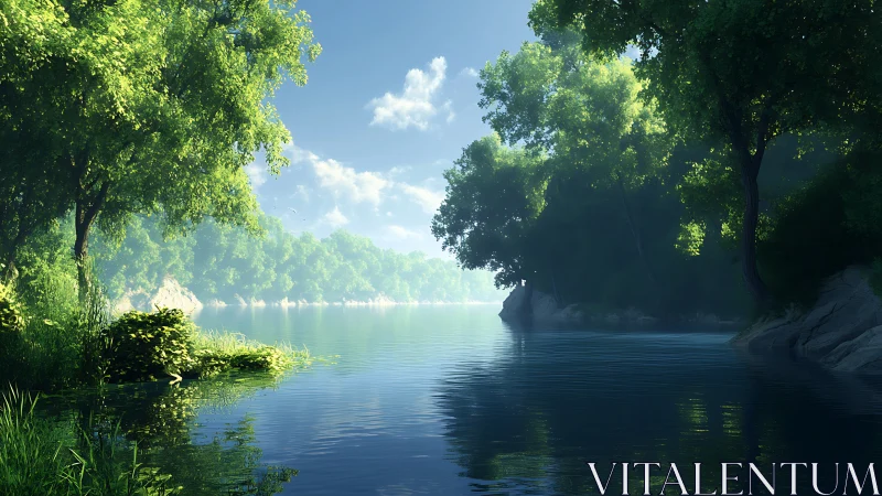 High-fidelity riverbank rendering with volumetric light and reflections