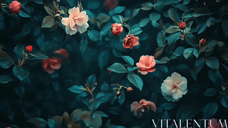 Floral Arrangement with Teal Foliage and Pink Rose Bloom