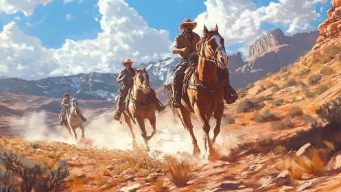 Dust-chasing cowboys thunder across painted desert canyons.