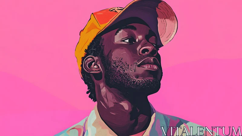 Sunlit cap tilts while neon pink skies crown quiet pride