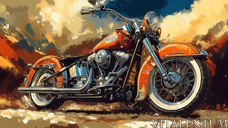 Chromed cruiser motorcycle in expressive digital palette.