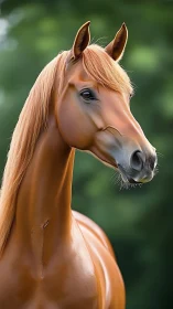 Chestnut horse portrait captures poised elegance outdoors