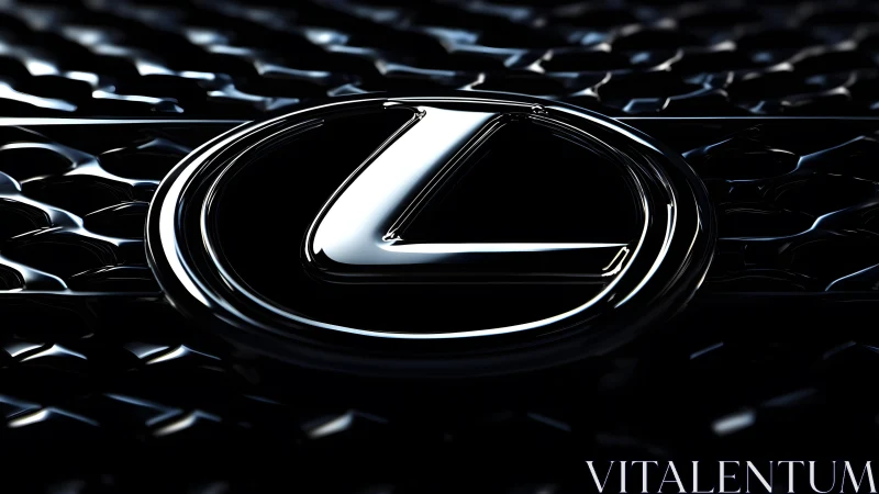 Close-up of Lexus Logo on Glossy Black Grille in Dramatic Lighting. Close-up of Lexus Logo on Glossy Black Grille in Dramatic Lighting.