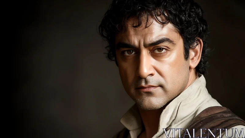 Intense male portrait uses dramatic light against dark ground