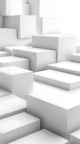 Minimalist white 3D cubes forming abstract stepped landscape.