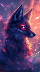 Luminous spirit fox under cosmic twilight firestorm glow.