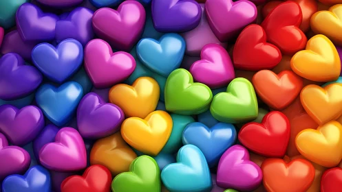 Vibrant 3D Heart Composition in Rainbow Color Spectrum