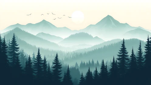 Stratified Mountain Landscape with Atmospheric Perspective Gradient Rendering.