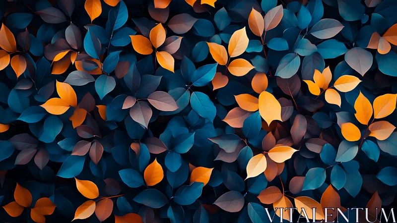 Digital foliage tapestry in teal and amber complementary harmony.