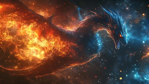 Astrophysical fire-dragon entity in luminous nebular plasma.