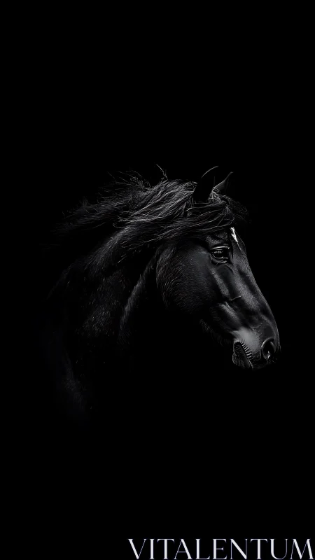 Midnight horse portrait wrapped in shadow and quiet grace.