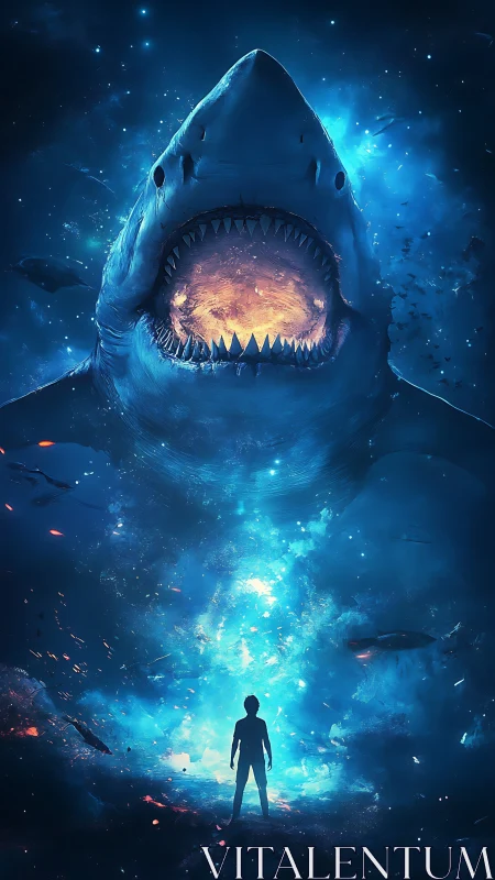 Cosmic shark roars open, daring a lone dreamer to step through