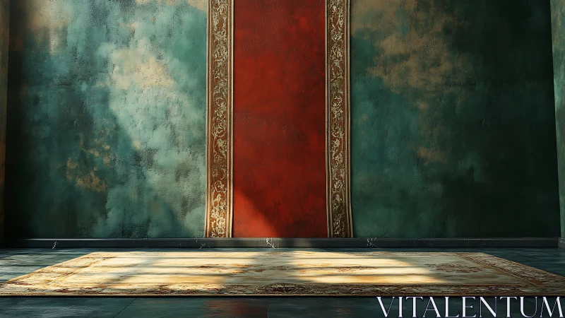 Interior wall with vertical panel and carpeted floor segment