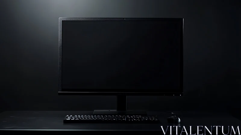 Minimalist workstation monitor in dramatic low-key lighting.