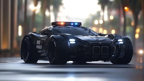 Midnight hypercar patrol prowls neon-slick city streets.