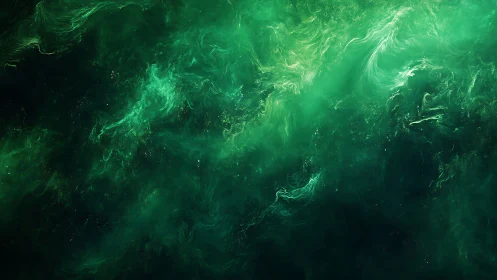 Digital nebula field in luminous emerald monochrome spacescape.