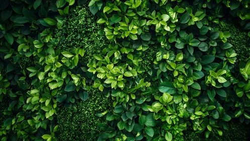 Lush vertical foliage wall with dense layered leaf textures.