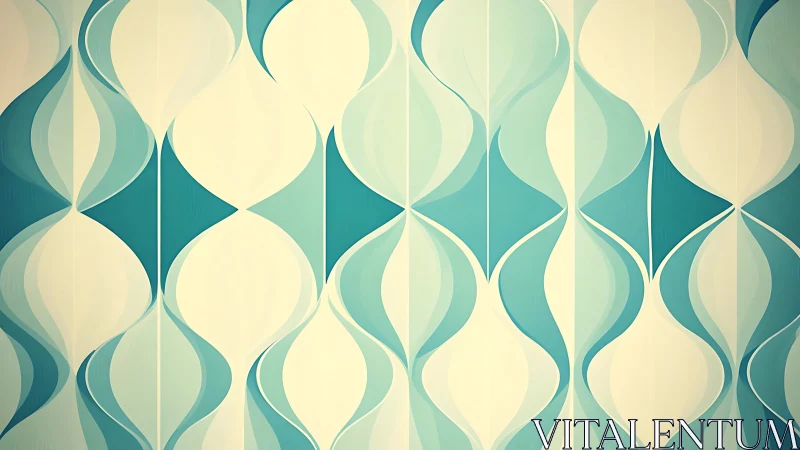 Geometric teal and cream repeating abstract leaf pattern design.