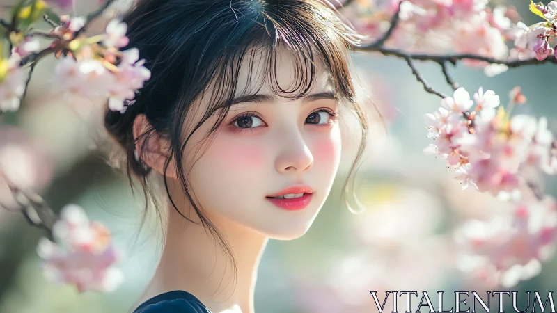 Cherry blossom portrait with luminous anime realism.