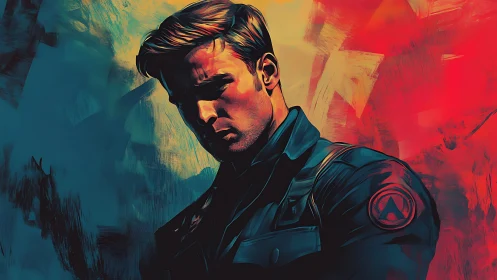 Digital painting portrait with dramatic bicolor field composition.