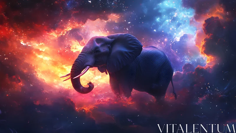 Cosmic nebula elephant under bicolor stellar cloud illumination