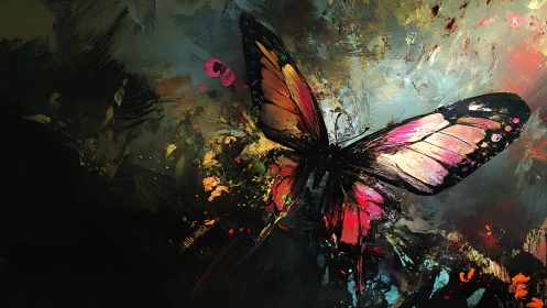 Vivid abstract butterfly in explosive brushstroke motion.