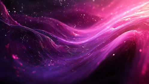 Cosmic magenta waves flow through a glowing abstract nebula