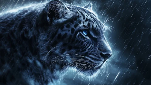 Snow Leopard in Tempest: Photorealistic Storm Portraiture.