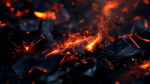 Burning Coals Ignite: Dynamic Fire and Ember Display.
