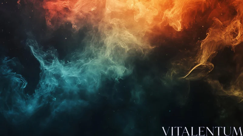 Bicolor nebular cloudscape merges teal and amber gaseous streams