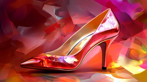 Radiant red stiletto basking in bold swirling colors.